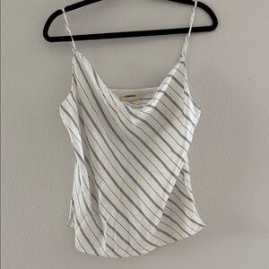 L'AGENCE White Cami with Navy Diagonal Stripes